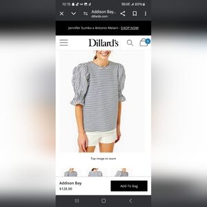 ADDISON BAY  navy striped vesty puff short sleeve crew neck